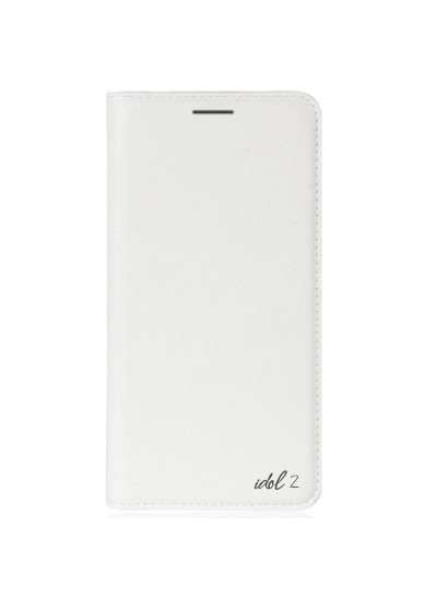 Alcatel OneTouch Idol 2 Gizli Mıknatıslı Premium Magnum Kılıf Beyaz
