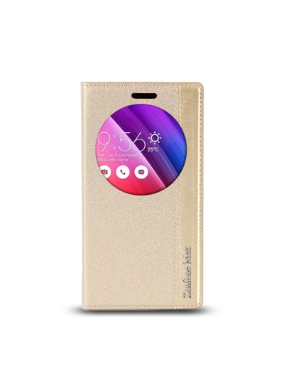 Asus Zenfone Max Gizli Mıknatıslı Pencereli Magnum Kılıf Gold