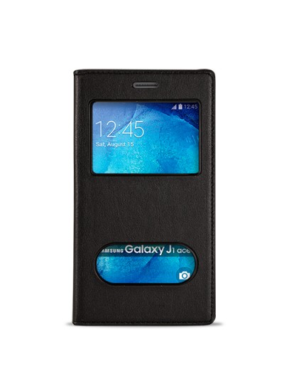 FitCase Dolce Galaxy J1 Ace (J110) Gizli Mıknatıslı Pencereli Kılıf Siyah