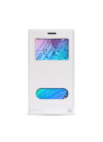 FitCase Dolce Galaxy J1 (J100) Gizli Mıknatıslı Pencereli Kılıf Beyaz