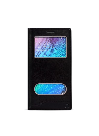 FitCase Dolce Galaxy J1 (J100) Gizli Mıknatıslı Pencereli Kılıf Siyah