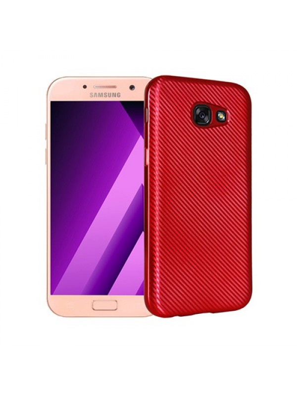 FitCase Galaxy A5 2017 (A520) Elektroliz Carbon Desen Arka Kapak Kırmız�…