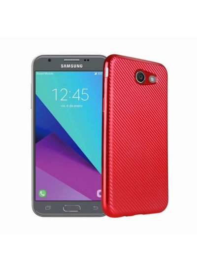 FitCase Galaxy J7 2017 Elektroliz Carbon Desen Arka Kapak Kırmızı