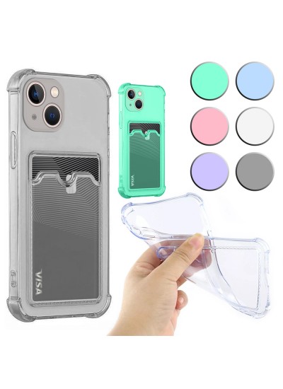 FitCase iPhone 13 Kılıf Cardy Şeffaf Kartlık Cepli Köşe Korumalı Kapak