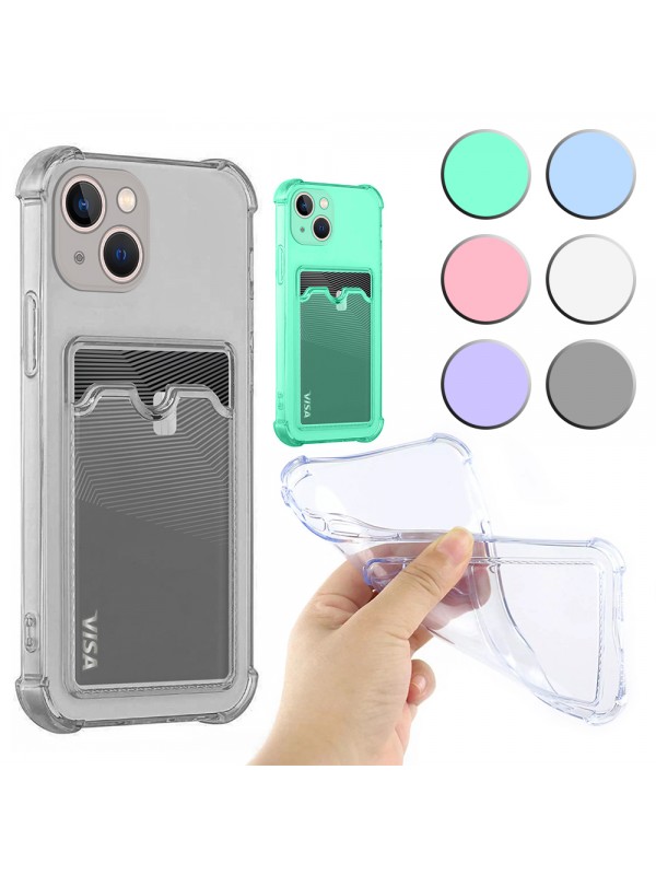 FitCase iPhone 13 Kılıf Cardy Şeffaf Kartlık Cepli Köşe Korumalı Ka…