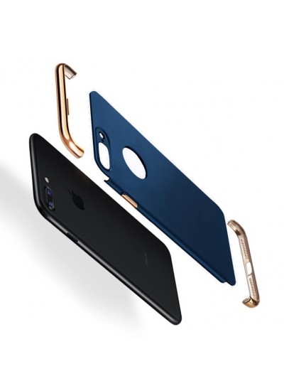 FitCase iPhone 7 Plus / 8 Plus Kılıf Golden Frame Arka Kapak Lacivert