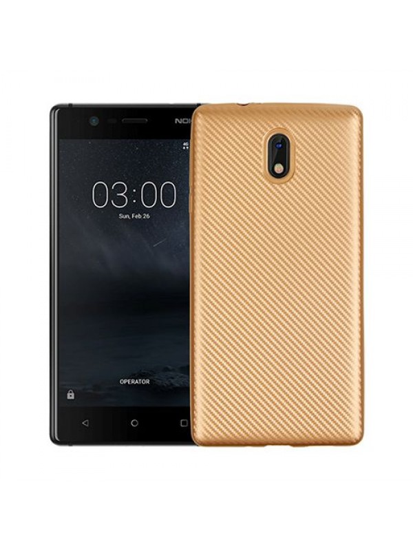 FitCase Nokia 3 Carbon Desen Arka Kapak Gold…