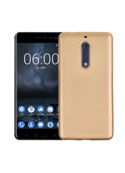 FitCase Nokia 5 Carbon Desen Arka Kapak Gold