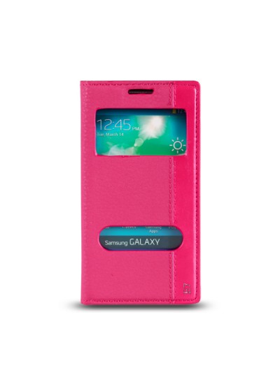 Samsung Galaxy E7 (E700) Gizli Mıknatıslı Pencereli Magnum Kılıf Pembe