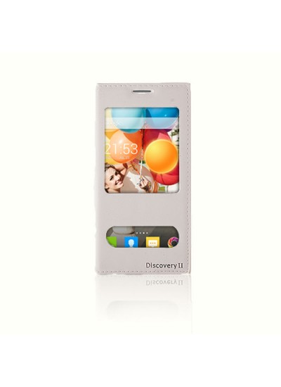 General Mobile Discovery 2 Gizli Mıknatıslı Pencereli Premium Magnum Kılıf Beyaz