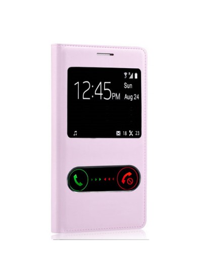 General Mobile Discovery 2 S View Dikişli Deri Çift Pencereli Kılıf Pudra Pembe