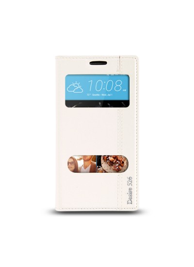 HTC Desire 526 Gizli Mıknatıslı Pencereli Magnum Kılıf Beyaz