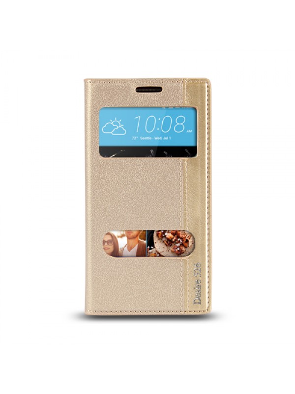 HTC Desire 526 Gizli Mıknatıslı Pencereli Magnum Kılıf Gold…