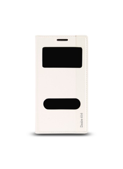 HTC Desire 616 Gizli Mıknatıslı Pencereli Magnum Kılıf Beyaz