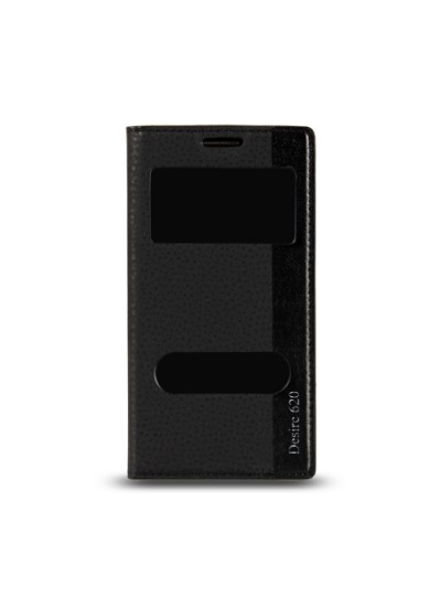 HTC Desire 620 Gizli Mıknatıslı Pencereli Magnum Kılıf Siyah