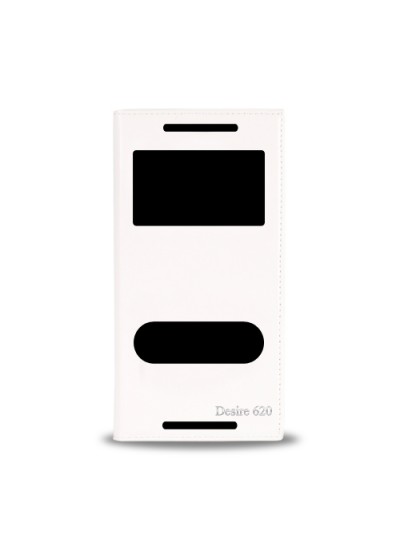 HTC Desire 620 Gizli Mıknatıslı Pencereli Premium Magnum Kılıf Beyaz