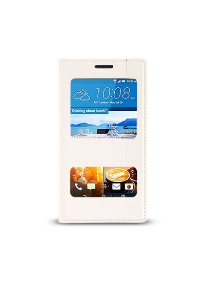 HTC Desire 728 Gizli Mıknatıslı Pencereli Magnum Kılıf Beyaz