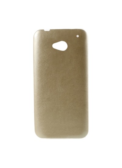 HTC One M7 Kılıf Deri Dokulu Arka Kapak Gold