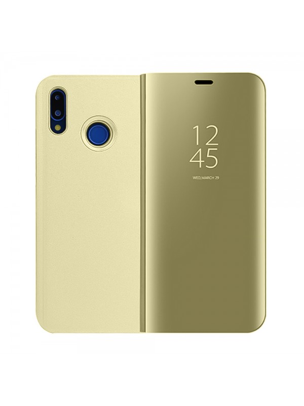 Huawei P20 Lite Clear View Flip Cover Standlı Kılıf Gold