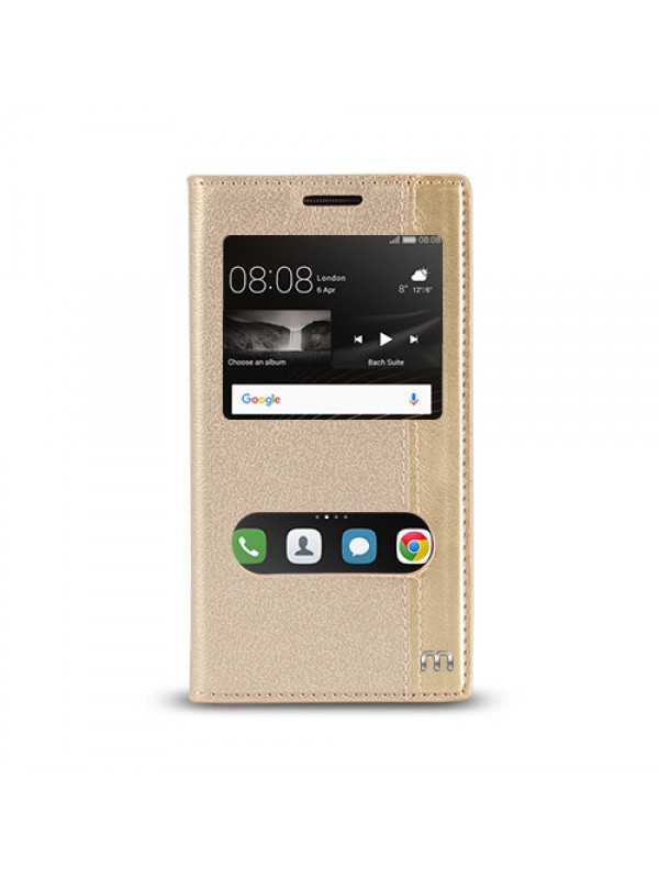 Huawei P9 Lite Gizli Mıknatıslı Pencereli Magnum Kılıf Gold