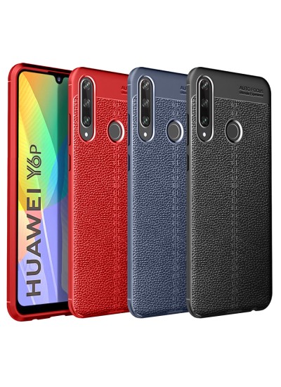 Huawei Y6p Kılıf Focus Deri Desen Silikon Arka Kapak