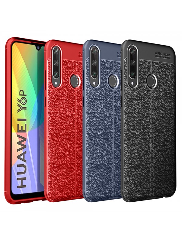 Huawei Y6p Kılıf Focus Deri Desen Silikon Arka Kapak
