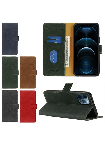 iPhone 12 / 12 Pro Kılıf Kroko Desen Kapaklı Cüzdanlı