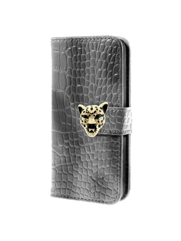 iPhone 4s Leopar Taşlı Cüzdanlı Kılıf Gri…