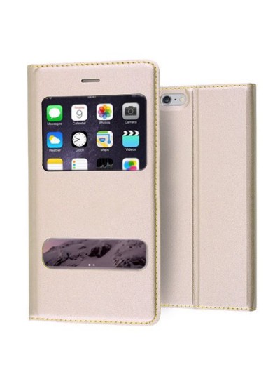 iPhone 6 Plus Gizli Mıknatıslı Pencereli Kılıf Gold