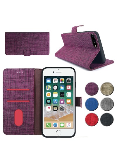 iPhone 7 Plus / 8 Plus Kılıf FitCase Fabric Kapaklı Cüzdanlı