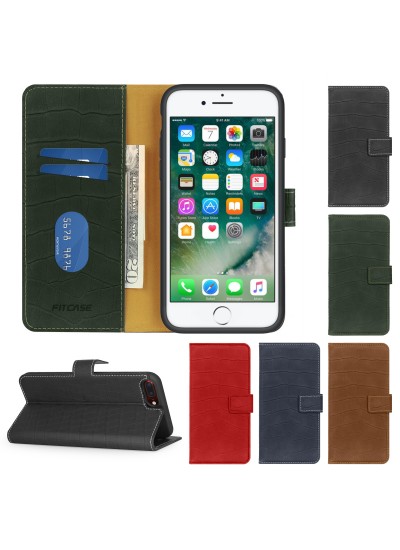 iPhone 7 Plus / 8 Plus Kılıf Kroko Desen Kapaklı Cüzdanlı