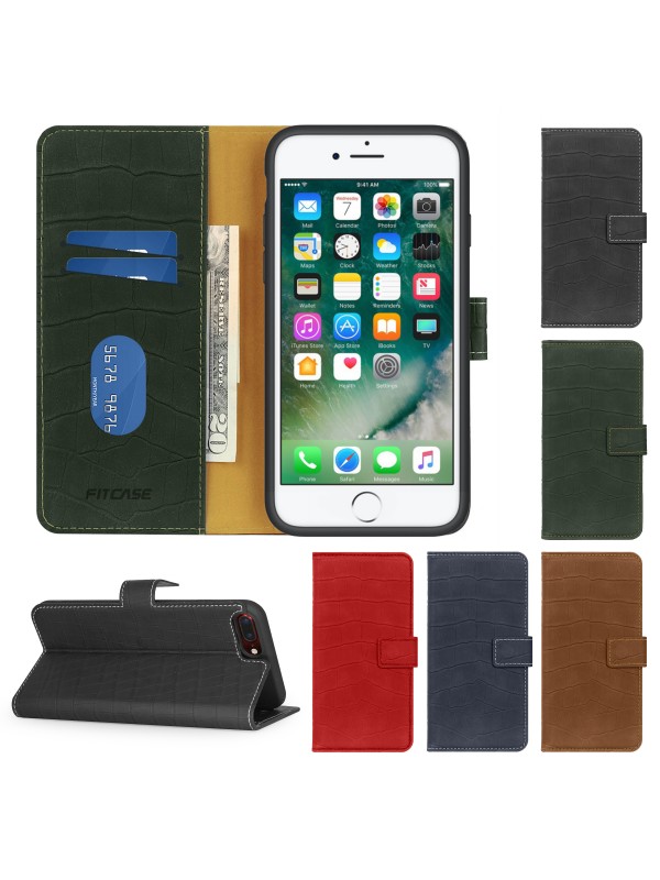 iPhone 7 Plus / 8 Plus Kılıf Kroko Desen Kapaklı Cüzdanlı…