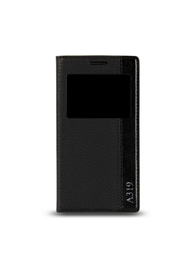 Lenovo A319 Gizli Mıknatıslı Pencereli Magnum Kılıf Siyah
