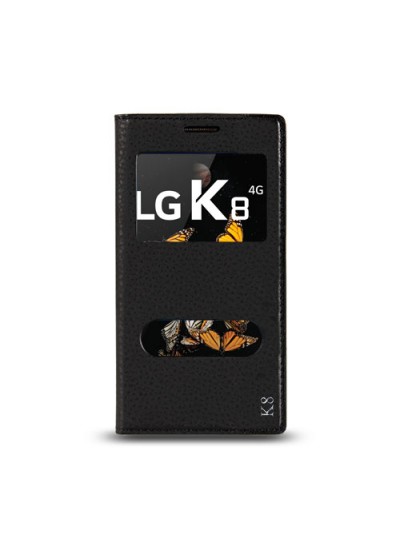 LG K8 K350 Gizli Mıknatıslı Pencereli Magnum Kılıf Siyah