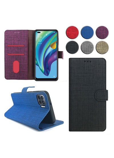 Oppo Reno4 Lite Kılıf FitCase Fabric Kapaklı Cüzdanlı
