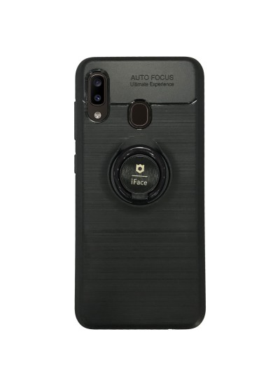 Samsung A20 (A205) / A30 (A305) New iFace Yüzük Tutuculu Arka Kapak Halka-Siyah