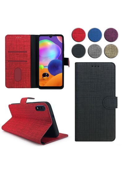 Samsung Galaxy A01 Kılıf FitCase Fabric Kapaklı Cüzdanlı