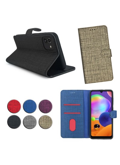 Samsung Galaxy A03 Kılıf FitCase Fabric Kapaklı Cüzdanlı