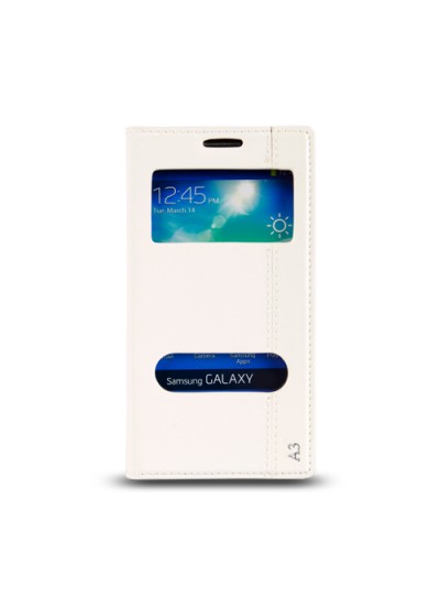 Samsung Galaxy A3 (A300) Gizli Mıknatıslı Pencereli Magnum Kılıf Beyaz