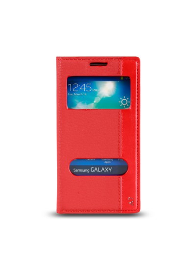 Samsung Galaxy A7 (A700) Gizli Mıknatıslı Pencereli Magnum Kılıf Kırmızı