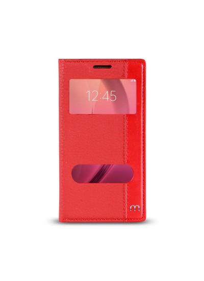 Samsung Galaxy C7 (C7000) Gizli Mıknatıslı Pencereli Magnum Kılıf Kırmızı