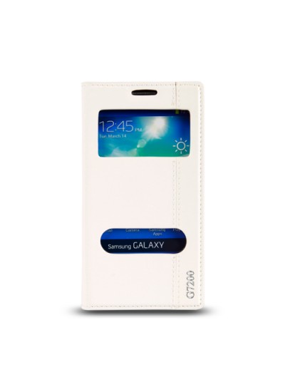 Samsung Galaxy Grand Max (G7200) Gizli Mıknatıslı Pencereli Magnum Kılıf Beyaz