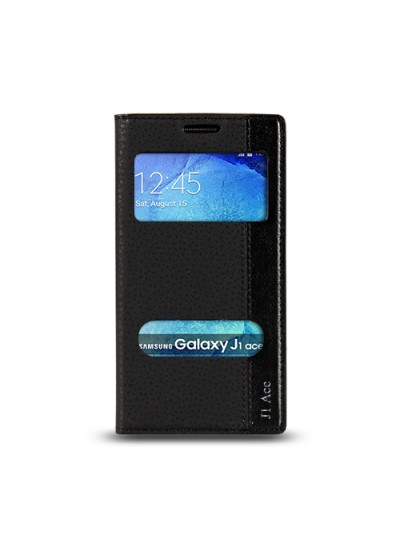 Samsung Galaxy J1 Ace (J110) Gizli Mıknatıslı Pencereli Magnum Kılıf Siyah