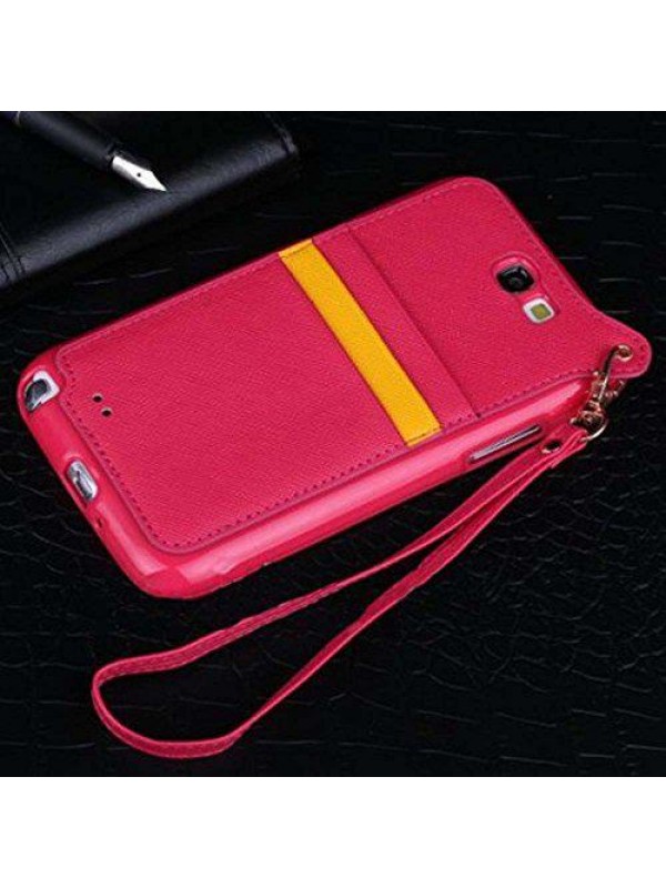 Samsung Galaxy Note 2 (N7100) Kılıf BADI Kartlıklı Arka Kapak Pembe