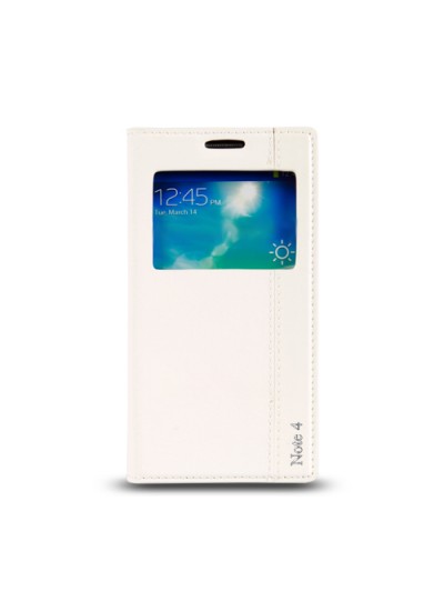 Samsung Galaxy Note 4 (N910) Gizli Mıknatıslı Pencereli Magnum Kılıf Beyaz