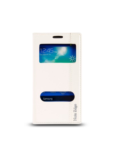 Samsung Galaxy Note EDGE (N915) Gizli Mıknatıslı Pencereli Magnum Kılıf Beyaz
