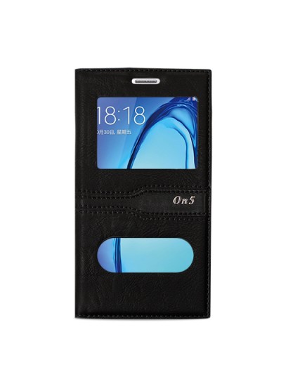 Samsung Galaxy On5 (G5520) Gizli Mıknatıslı Pencereli Magnum Kılıf Siyah