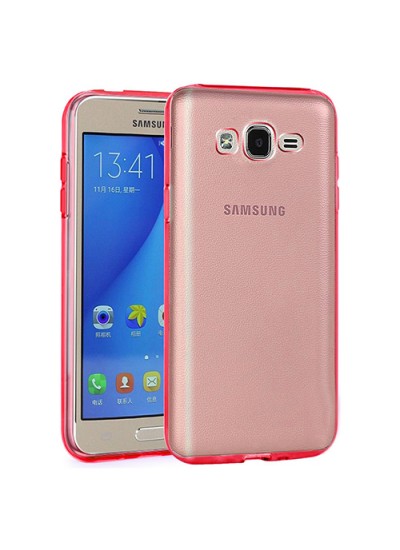 Samsung Galaxy On5 (G5520) Kılıf Soft Silikon Şeffaf-Kırmızı Arka Kapak