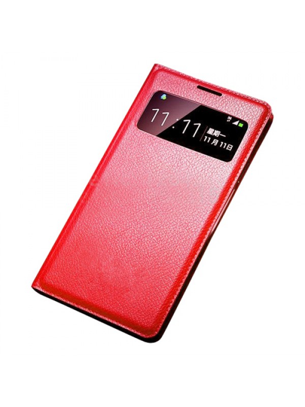 Samsung I9500 Galaxy S4 S View Dikişli Deri Pencereli Kılıf Kırmızı…