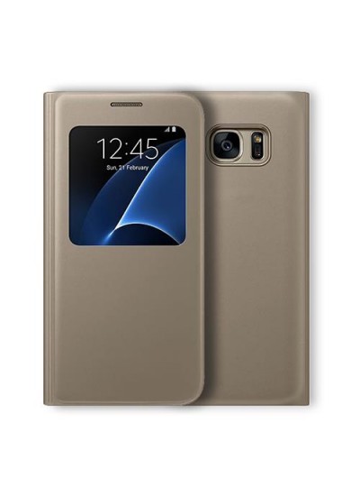 Samsung S7 Yan Kapaklı Flip Wallet Kılıf Gold